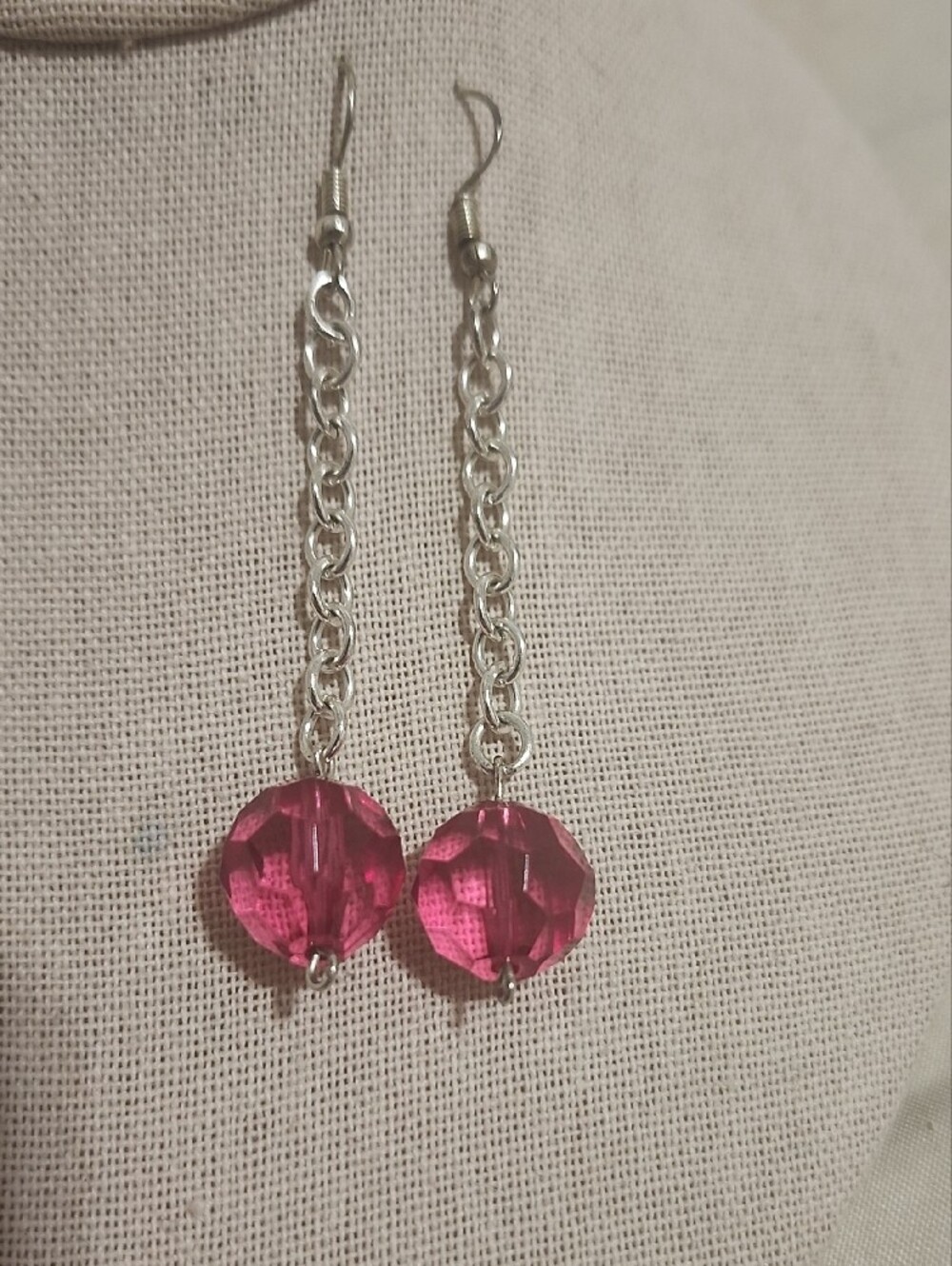 Repurposed Pink Enchantment Drop Chain Earrings - Picture 3 of 5